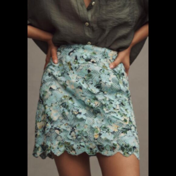 Brand New By Anthropologie Printed Embroidered Lace Mini Skirt - Picture 2 of 10